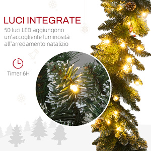 HOMCOM Guirnalda de Navidad con 50 Luces LED Blancas y Decoraciones, en Plástico y Metal, 180x30x30 cm, Verde - Product Image 5