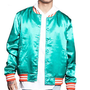 Veste universitaire en satin avec lettrage brodé 3D finition brillante et poignets côtelés et logo personnalisé quantité minimale de commande de gros 50pcs - Product Image 1