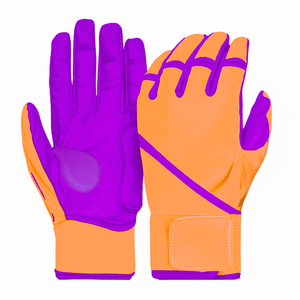 Guantes de bateo de béisbol con puños largos de cuero de vaca azul brillante y amarillo de color y diseño personalizados de calidad superior - Product Image 2