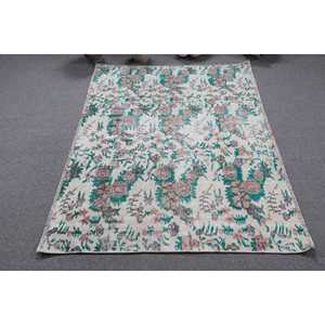 พรมตุรกีโบราณ ขนาด 5.5x4.3 ฟุต พรมลายดอกไม้สีขาวเขียว - Product Image 3
