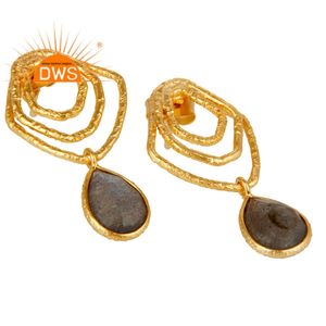 Nouvelle arrivée Boucles d'oreilles en argent sterling plaqué or 18 carats avec pierres précieuses en labradorite naturelle Fabricant de bijoux personnalisés - Product Image 2