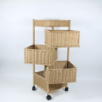 Chariot de rangement rotatif multi-niveaux avec paniers en PE tissé, chariot mobile en plastique pour fruits et légumes, étagère utilitaire pour la cuisine