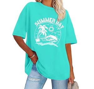 Camiseta de gran tamaño para mujer, ropa de calle de tela de algodón OEM, Top de moda con logotipo impreso DTF personalizado - Product Image 1