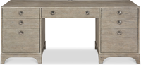 Bureau d'ordinateur moderne gris clair en teck pour bureau à domicile avec tiroirs à glissières à roulement à billes, finition laquée, design assemblé, rangement intégré
