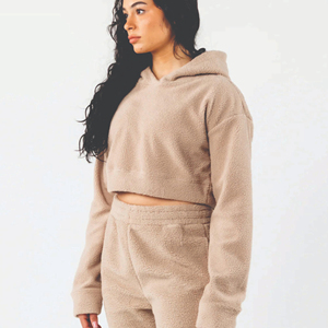 Ensemble sweat à capuche personnalisé et pantalon de jogging survêtements brodés en coton à épaules tombantes survêtements lavés à l'acide ensembles de sweats à capuche courts pour femmes - Product Image 3