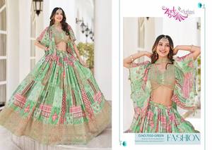 Último diseñador estilo tradicional semi-cosido Lehenga Choli poliéster fiesta Reversible estirable Zari bordado trabajo - Product Image 6