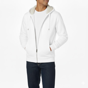 Sudadera con cremallera en blanco Ropa de calle de gran tamaño Logotipo personalizado Sudadera con capucha Hombres Peso pesado Algodón Cremallera completa OEM - Product Image 3