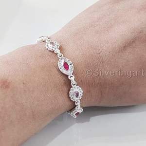 Pulsera de Mujer con Piedra Preciosa de Rubí Natural, Piedra de Nacimiento de Julio, Regalo de Aniversario, Navidad, Joyería Hecha a Mano, Pulsera de Plata de Ley 925 - Product Image 6