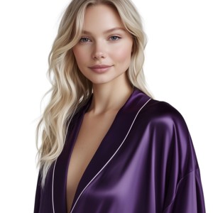 ชุดกิโมโนผ้าไหมมัลเบอร์รี่ทอเนื้อซาติน เกรด 6A น้ำหนัก 22 25 30 มอมเม่ ปรับแต่งได้ หรูหรา โรแมนติก ระบายอากาศได้ดี ประดับด้วยลูกปัด รับผลิตแบบ OEM - Product Image 1