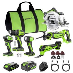 Ensemble combiné sans fil 24V sans balais 6-en-1 : Perceuse-visseuse à percussion, Scie circulaire 6,5 pouces, Scie sabre, Outil oscillant, Lampe de poche, Tout en plastique - Product Image 3