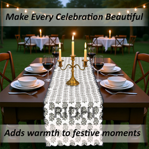 Camino de Mesa de Algodón Estampado a Mano con Diseño Floral Evergreen Grace para Mesa de Comedor, Fiesta de Bodas, Camino de Mesa Bordado con Borde Festoneado - Product Image 2