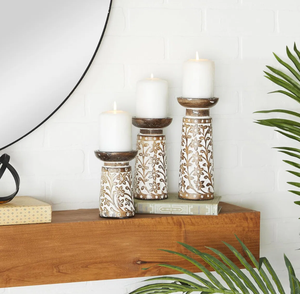 Vente en gros de bougeoirs en fer blanc sculpté à la main, lot de 3, centre de table de Pâques, Noël et hôtel, bougie pilier élégante pour la décoration intérieure - Product Image 1