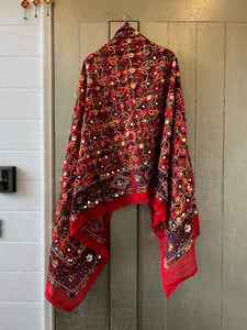 New Season Handmade Ethnic <b>Silk</b> Long Dupatta with Colorful Floral Threadwork Mirror Pieces and Kaudi Shells - Product Image 2