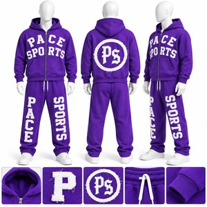 ชุดเซ็ตฮู้ดดี้และกางเกงจ็อกเกอร์สีน้ำเงินสำหรับผู้ชาย Pace Sports ปักโลโก้ ผ้าฟลีซ ชุดลำลองสำหรับฤดูใบไม้ร่วง - Product Image 2
