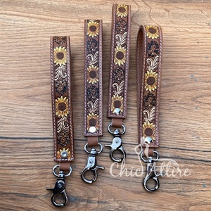 Vente en gros d'accessoires de sublimation usinés à la main porte-clés en cuir véritable personnalisé - Product Image 1