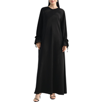 Abaya tendance ouverte sur le devant pour femme avec couche intérieure contrastée et fermeture à nouer en option-Un look polyvalent et élégant