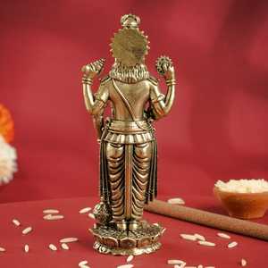Estatua de Latón Puro del Dios Vishnu JI de Cuatro Brazos, Figura de Pie sobre una Flor de Loto - Product Image 2