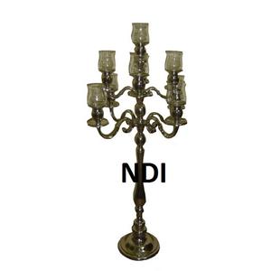 Support de candélabre fabriqué à la main finition nickelée conception personnalisée bougeoir décoratif fait à la main en métal et en verre - Product Image 1