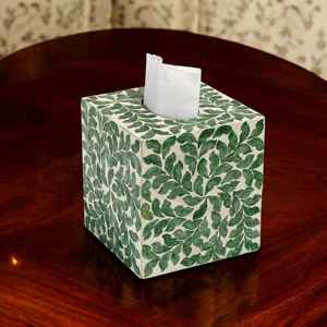Support de boîte de cube de tissu de luxe conception d'incrustation de nacre pour la décoration d'hôtel à la maison avec le cadeau idéal de motif de feuille verte - Product Image 1