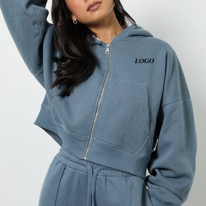Sweat-shirt pour femme à ourlet côtelé, design court, finition lisse, à prix avantageux, pour un usage quotidien, avec fermeture éclair et logo personnalisé - Product Image 1