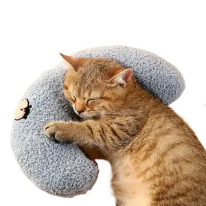 Brinquedo de pelúcia macio em forma de U para gatos, almofada de dormir para pescoço de animais de estimação, travesseiro de pescoço para gatos