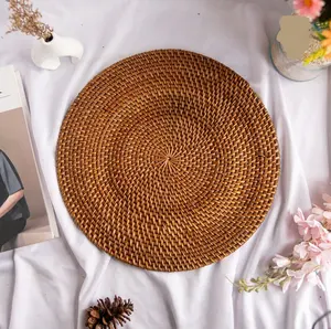 Beauty rattan Brown Round Rattan Placemats storage handmade serving dish trays for serving restaurant party