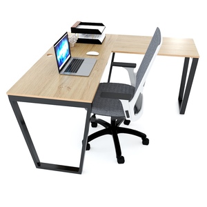 HBTC037 Minimalist Luxury L-Shaped <b>Computer</b> <b>Table</b> 140x140cm Melamine-Coated Plywood Desk with Trapeze Iron Legs <b>for</b> Bedroom Use - Product Image 4
