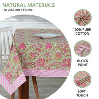 Nappe indienne en coton imprimé bloc floral fait à la main vert pistache et rose pastèque rectangulaire pour mariage ou repas