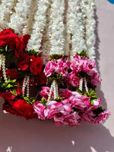 ดอกมะลิผ้าที่มีดอกกุหลาบหลายมาลัยมาลัยดอกมะลิ gajra สำหรับ haldi ฟังก์ชั่นออกงานตกแต่งบ้านพวงมาลัยผ้า - Product Image 3