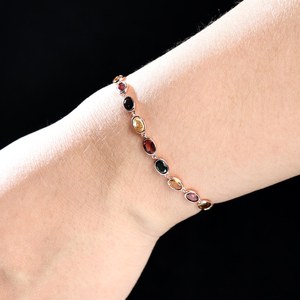 สร้อยข้อมือทัวร์มาลีนธรรมชาติ925เงินสเตอร์ลิง7.7ct 4x6มม. หลากสีสร้อยข้อมือทัวร์มาลีนของขวัญสำหรับผู้หญิง - Product Image 3