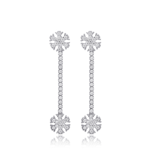 Snowflake Design Tennis <b>Chain</b> Long Stud <b>Earrings</b> Turkish Wholesale Handmade 925 Sterling <b>Silver</b> Jewelry - Product Image 5