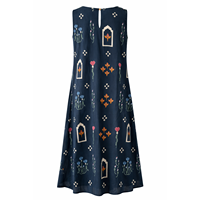 Robe midi en coton tissé respirant, coupe trapèze, broderie à la main, imprimé floral élégant, tailles XS-5XL, robe de fête pour femmes, grandes tailles