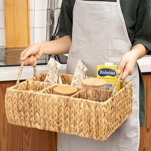 ตะกร้าใส่ของผักตบชวาทรงสี่เหลี่ยมสำหรับห้องครัวธรรมชาติมีที่วางเครื่องใช้จากหญ้าทะเลแบบมีที่จับสำหรับจัดระเบียบ - Product Image 4