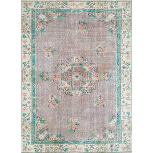 Tapis en laine noués à la main gris et noir vintage Pae-3224, nouveau motif médaillon abstrait fait main pour la maison, le couloir et le salon - Product Image 1