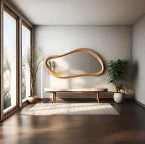 Espejo de pared decorativo de Marco ondulado de madera ligero respetuoso con el medio ambiente hecho a mano elegante acento de madera para decoración del hogar diseño Art Deco - Product Image 3