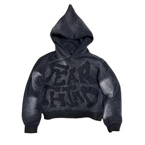 <b>Top</b> Design Best Selling High Quality Sun Faded Washed Hoodies 100% Cotton Rhinestone <b>Distressed</b> Embroidery Pullover Hoodies - Product Image 1
