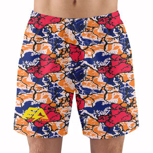 Short de bain d'été pour homme, coupe courte, motif tissé à sublimation, technique uni vintage, deux poches profondes à l'ourlet latéral, polyester basique - Product Image 1