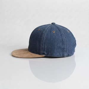 Wholesale 6 Panel Blue Denim with <b>Tan</b> Brim Cap Unisex Casual Hat Custom Logo High Quality OEM ODM Low MOQ Adjustable <b>Belt</b> Back - Product Image 2
