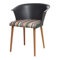 Chaise de salle à manger ergonomique moderne en plastique DHF, avec coussin de siège rembourré durable, dossier côtelé et pieds en bois, idéale pour café et restaurant
