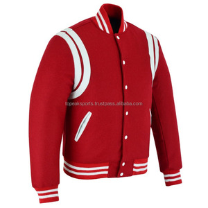2026 OEM <b>Red</b> <b>Wool</b> Stand Collar Varsity Jacket Men's White Leather Trims Plus-Size Winter Heated - Product Image 5