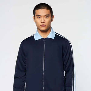 Ensemble de survêtement d'hiver bleu marine pour hommes avec rayures unies, veste zippée intégrale et pantalon de jogging, logo personnalisé, vêtements de sport - Product Image 2