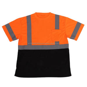 เสื้อโปโลแขนสั้นสีส้มดำมีกระเป๋าสะท้อนแสงสำหรับผู้ชายทำงาน - Product Image 1