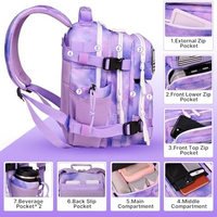 Mini sac à dos tactique rose-noir-multicolore avec système de transport MOLLE doublure Oxford Sport Gym randonnée utilisation quotidienne chasse femmes