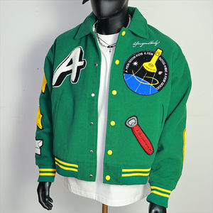Custom Green Varsity Style <b>Jackets</b> Wholesale Print logo Blank Plain Cotton Youth Letterman Bomber <b>Baseball</b> Varsity <b>Jacket</b> - Product Image 3