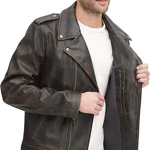 Veste en cuir vintage casual en cuir véritable OEM design personnalisé pour hommes veste en cuir PU de moto de style extérieur pour hommes - Product Image 3