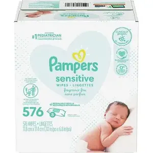 Toallitas húmedas Pampers Sensitive, a base de agua, hipoalergénicas y sin perfume, 2 paquetes con tapa abatible para ventas globales - Product Image 1