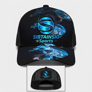 Casquette Trucker Noire Personnalisée avec Impression par Sublimation Bleue, Dos en Maille, Chapeau Snapback, Logo Brodé, Réglable, Style Streetwear, Casquette de Sport - Product Image 1