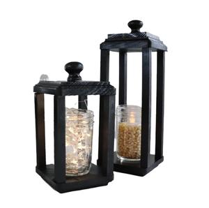 Fournitures en vrac Lanterne rustique Verre Bois Combo Lanterne Hurricanes Bougeoir Idéal pour l'éclairage de la cheminée intérieure et extérieure - Product Image 3