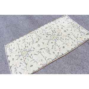 Alfombra Turca Vintage de 3.3x5.9 pies, Alfombra de Lana Ikat Verde Amarillo - Product Image 2