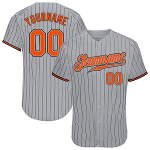 Meilleures ventes Vêtements d'équipe personnalisés Maillot de baseball authentique gris noir à fines rayures orange-noir - Product Image 1